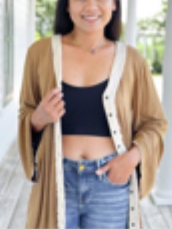 POL Tops - POL Tan Ribbed Top with Cream Collar Detail